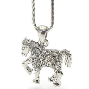 Miniature Trotting Arabian Horse Clear Crystal Charm Necklace